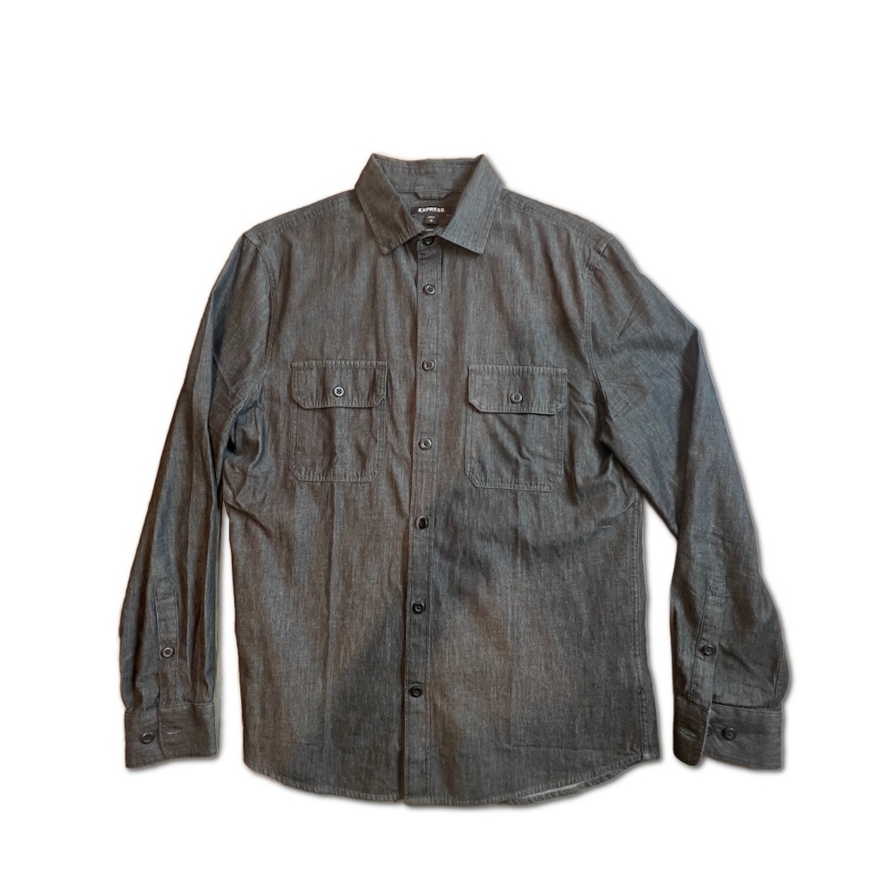 Express Men's Black Denim Button Down Shirt, Size: Small